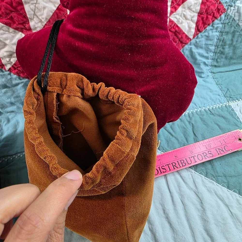 Vintage 70s Favorite Things Inc Santa Claus Plush Stuffed Toy Sack Red Velvet